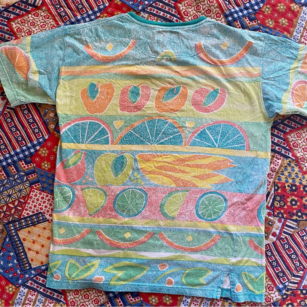 Vintage 90s Tropical Fruit Print Shirt Size M - Picture 5 of 5